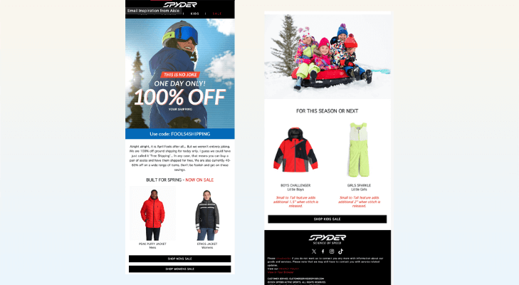 Spyder April Fool's Day Email Campaigns & Subject Lines