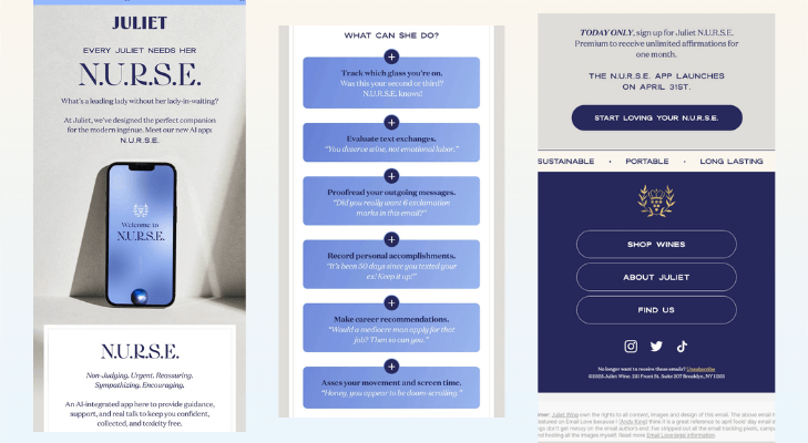 Juliet Wine April Fool's Day Email Campaigns & Subject Lines