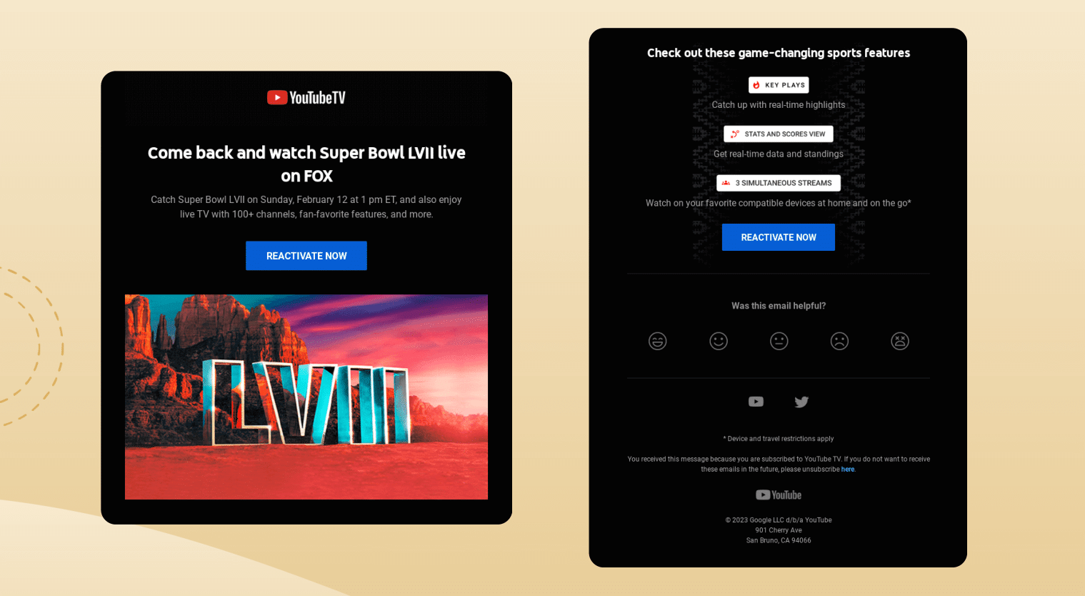 Build Hype Early with Pre-Game Teasers - Superbowl Email Example by YouTubeTV