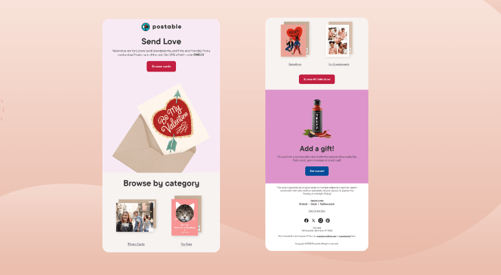 Valentine’s Day Email Newsletter - Send a Card by Postable