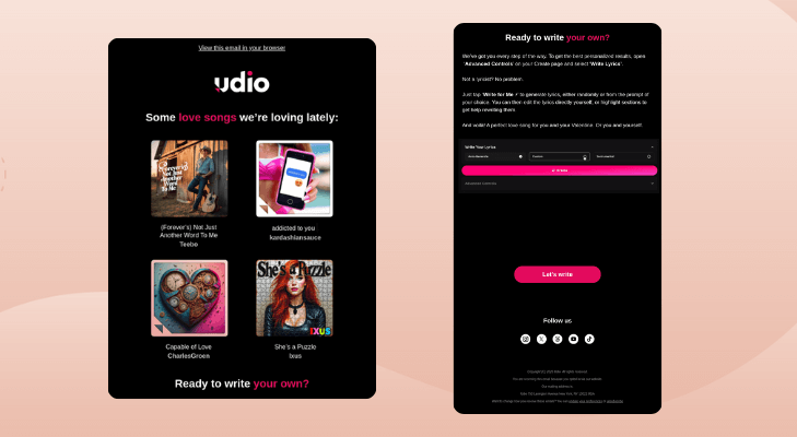 Valentine’s Day Email Newsletter - Write a Personalized Song by Udio