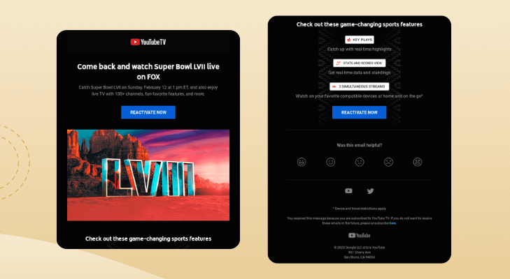 YouTube TV &ldquo;Super Bowl Win-Back Exclusive&rdquo; Superbowl marketing example