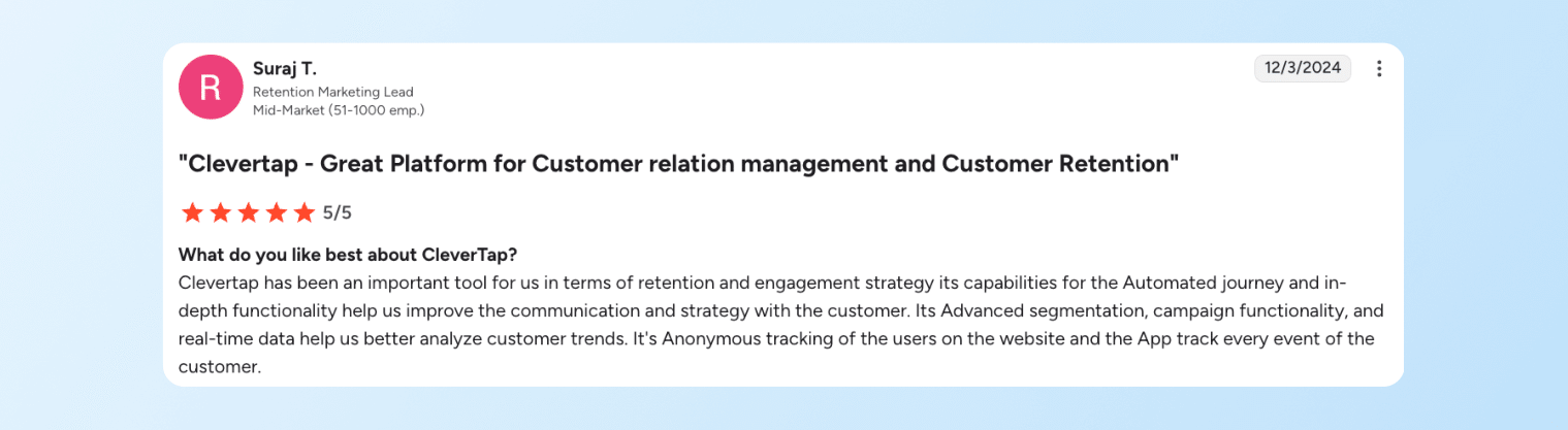 CleverTap Review on G2