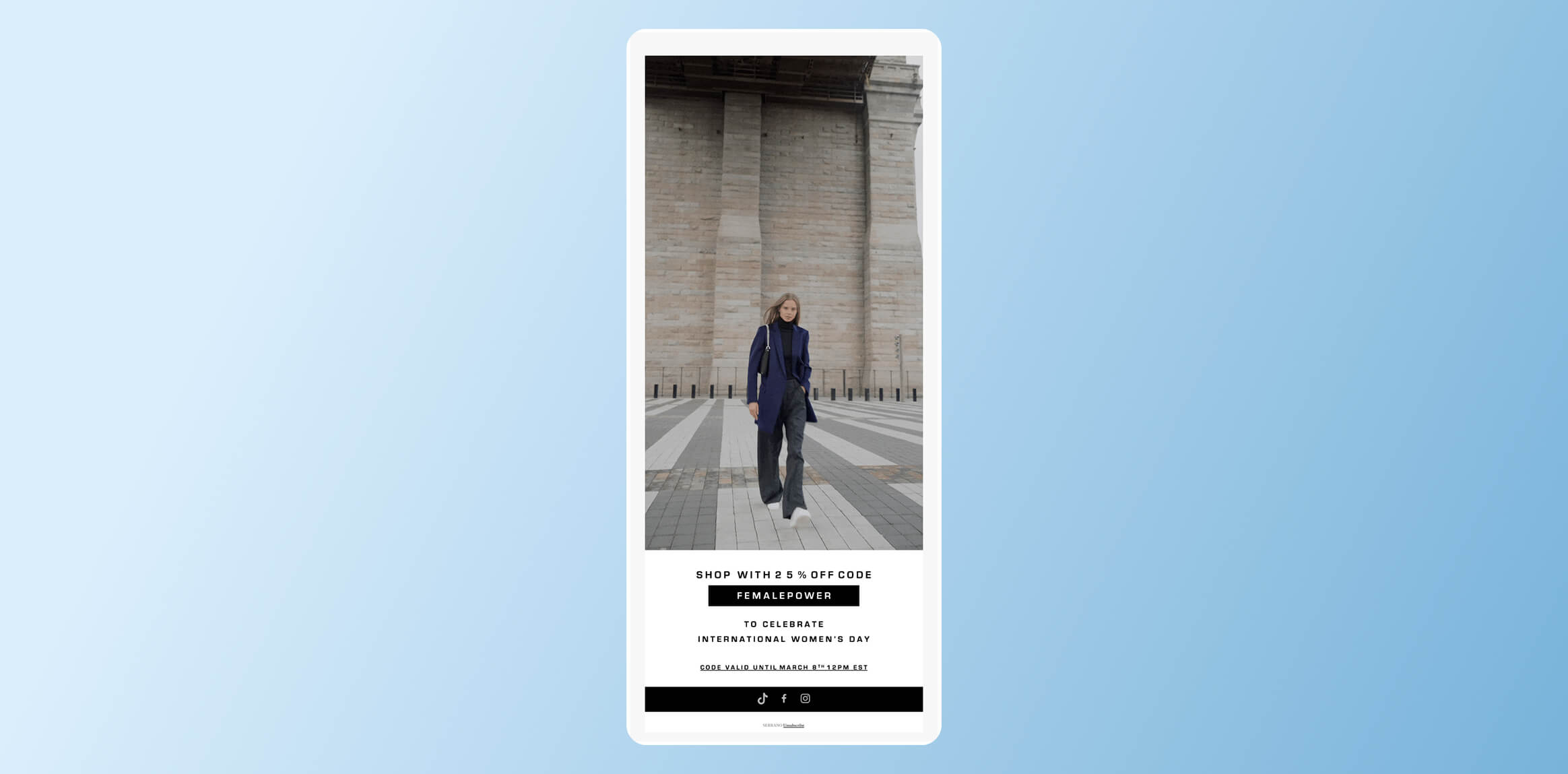 Serrano Empowerment with a Bold Discount International Women's Day emails