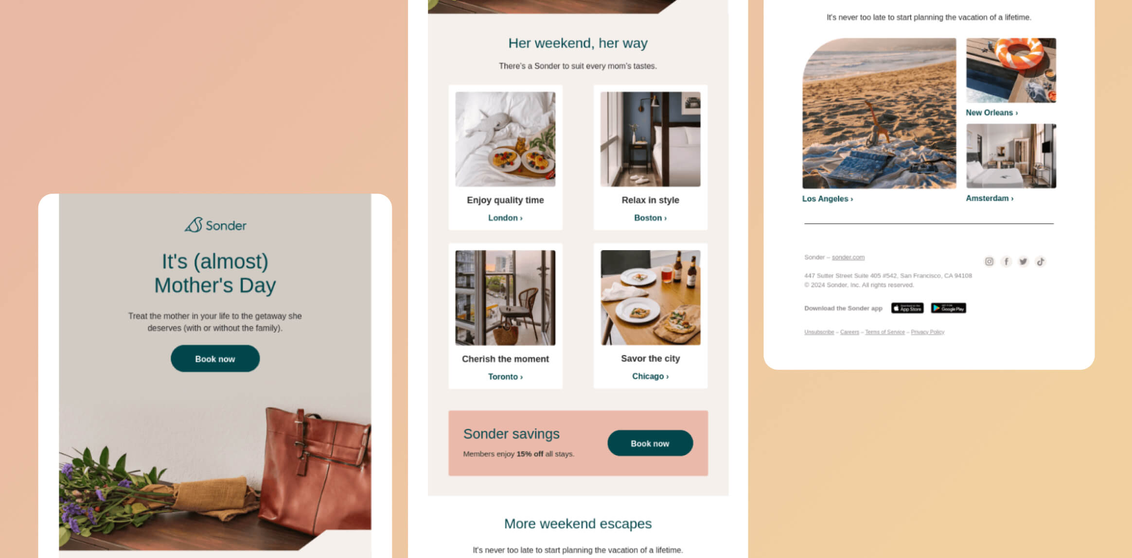 Sonder Mother's Day Email Marketing Example Relaxation and Quality Time, Her Way