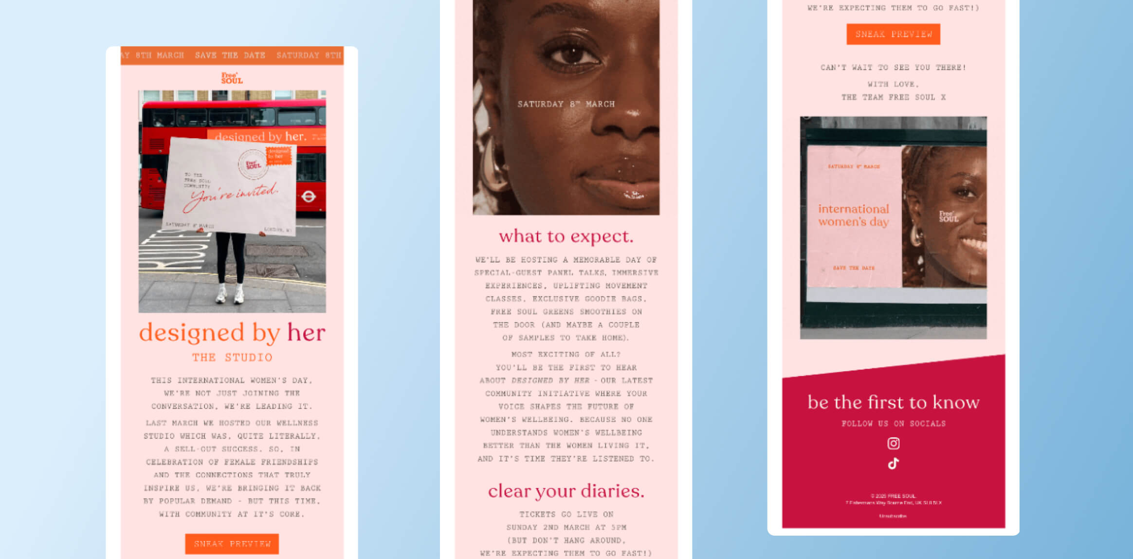 Women’s Day Email Campaign Examples Free Soul’s “Designed by Her” Email