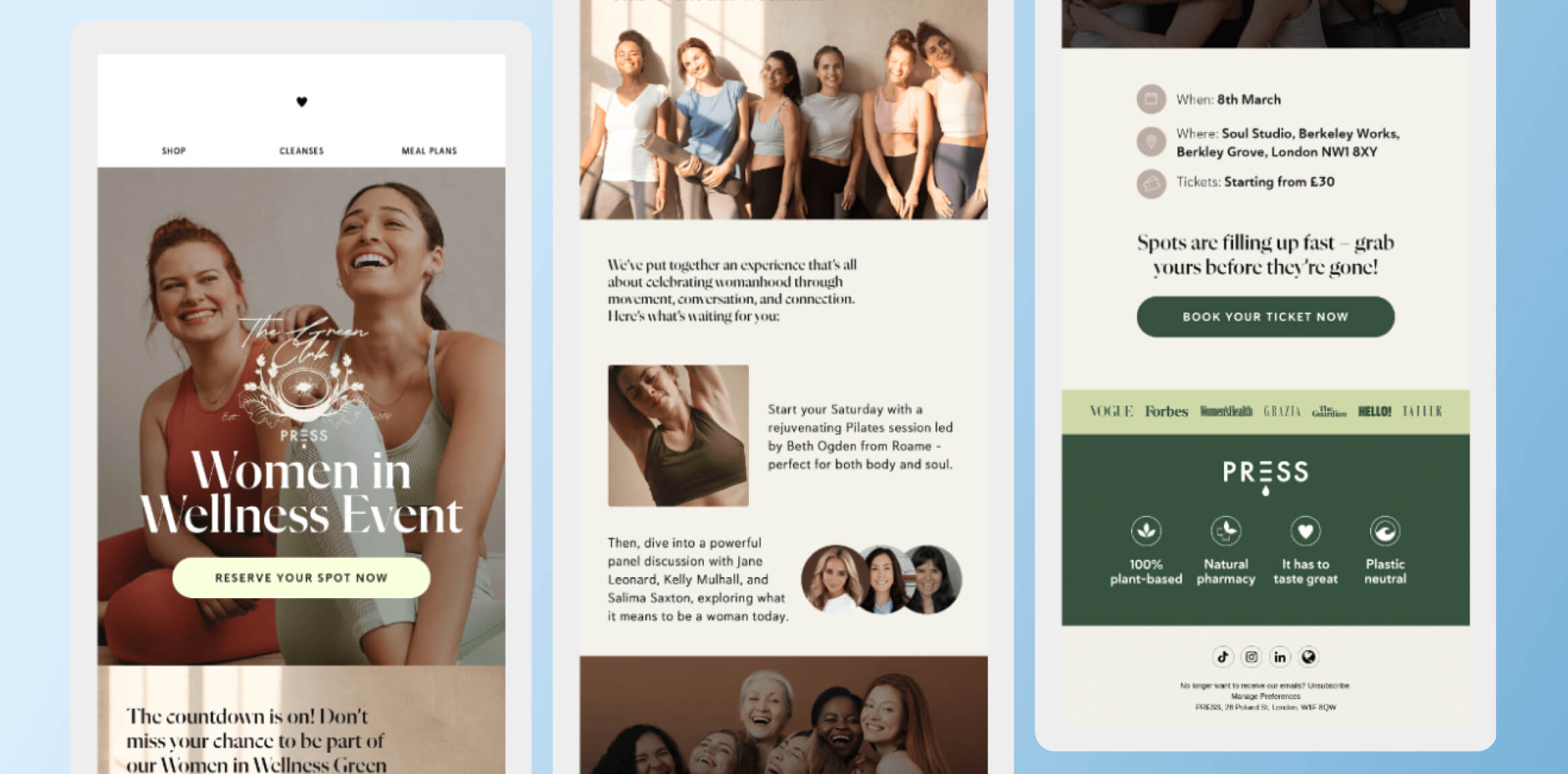 Women’s Day Email Campaign Examples Press Women in Wellness Event