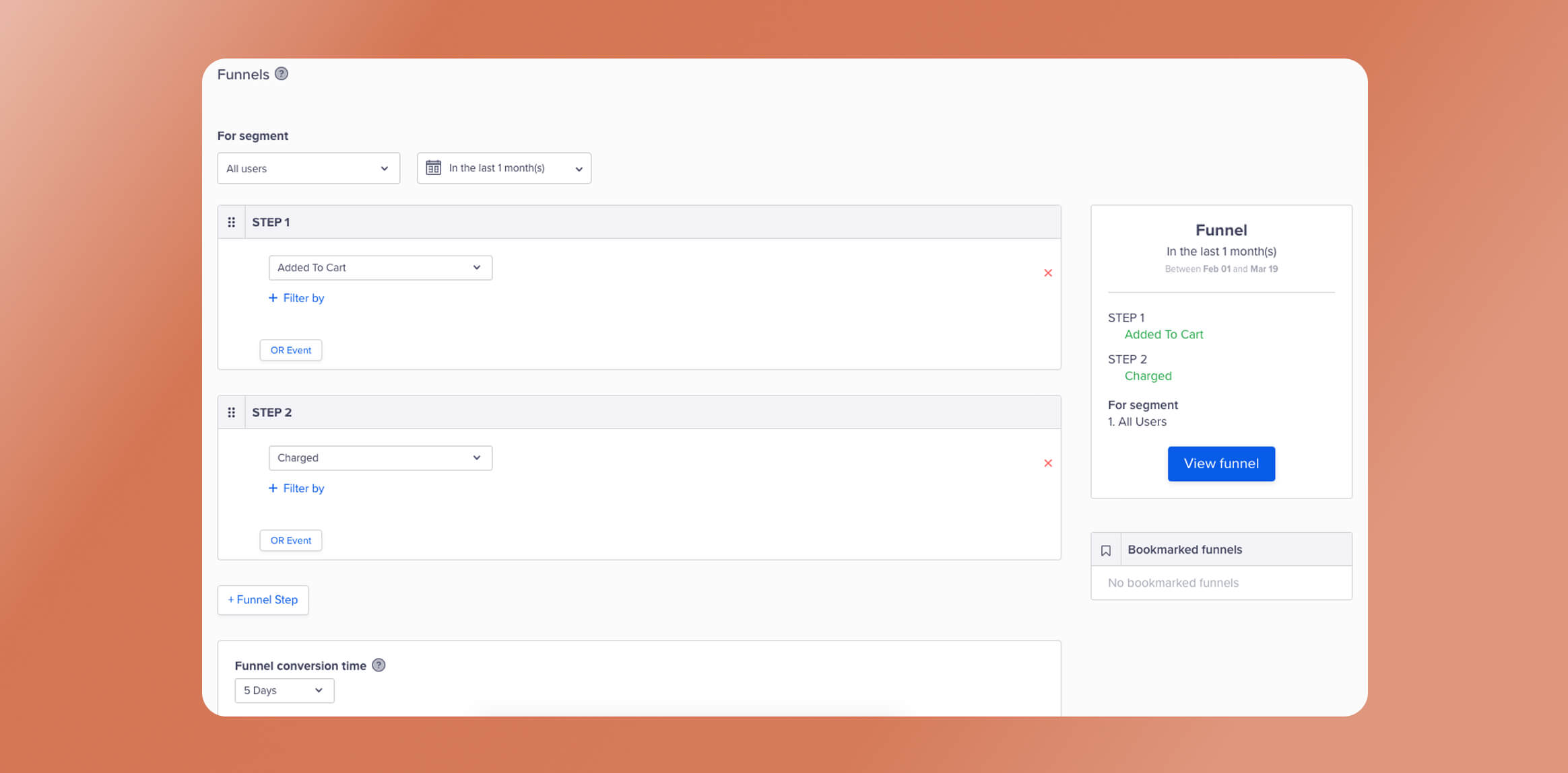 CleverTap&rsquo;s funnel analysis tool