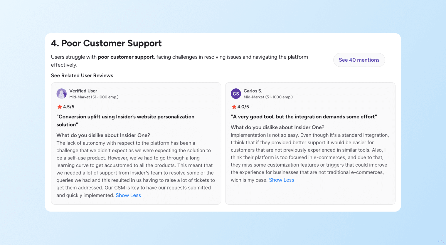 Insider vs. Klaviyo - Insider One review on customer support