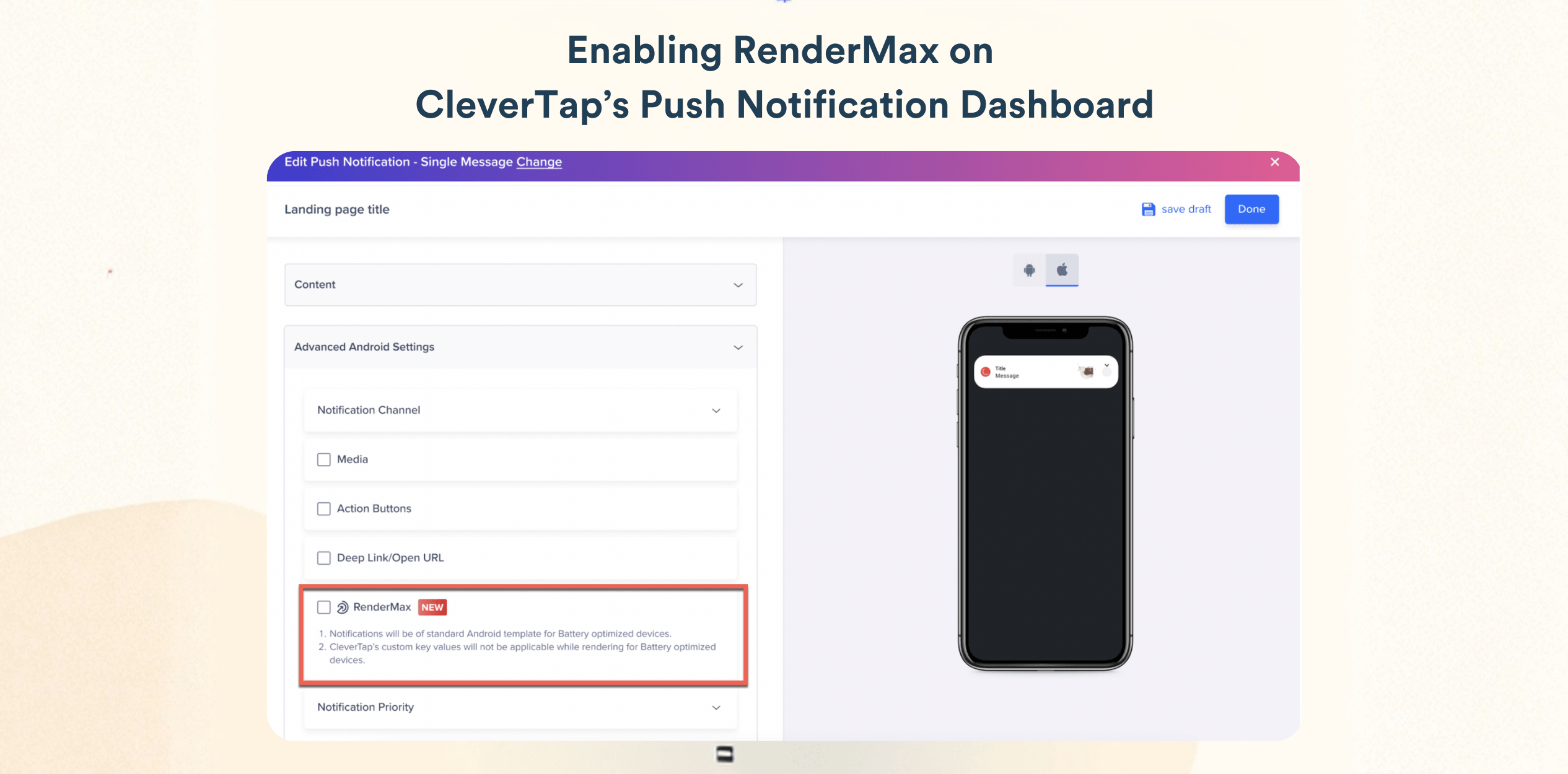 Enabling RenderMax on CleverTap’s Push Notification Dashboard
