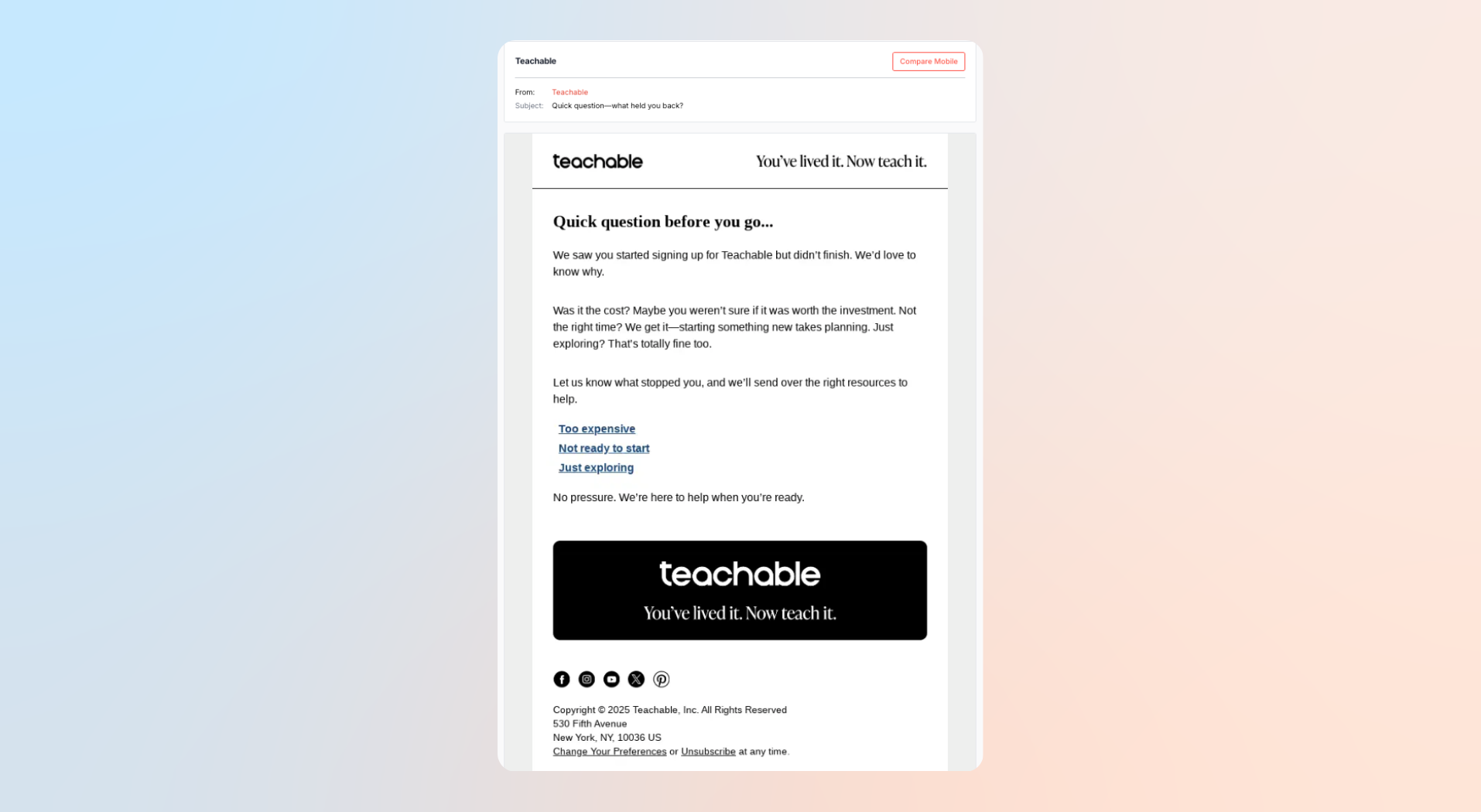 Teachable email engagement example