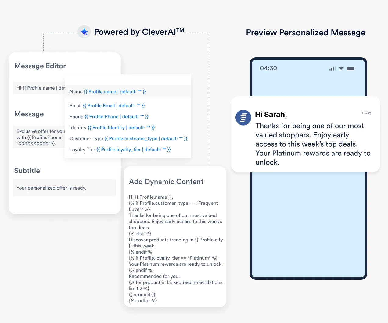 CleverTap's Email Personalization tool uses external data sources, customer attributes, location signals, and multilingual content to deliver real-time, contextual email experiences.