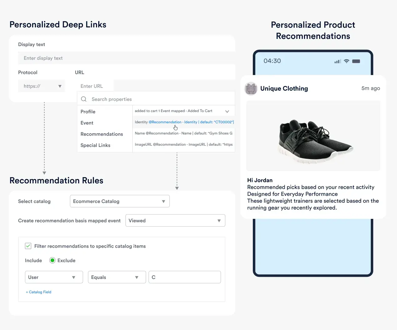 CleverTap's Email Personalization Platform uses AI-powered recommendations, personalized deep links, and customer journey orchestration to deliver relevant content and drive engagement.