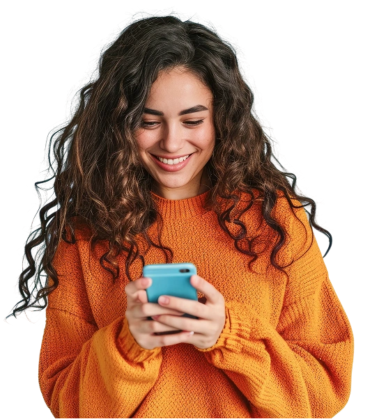 Smiling young woman looking at her phone
