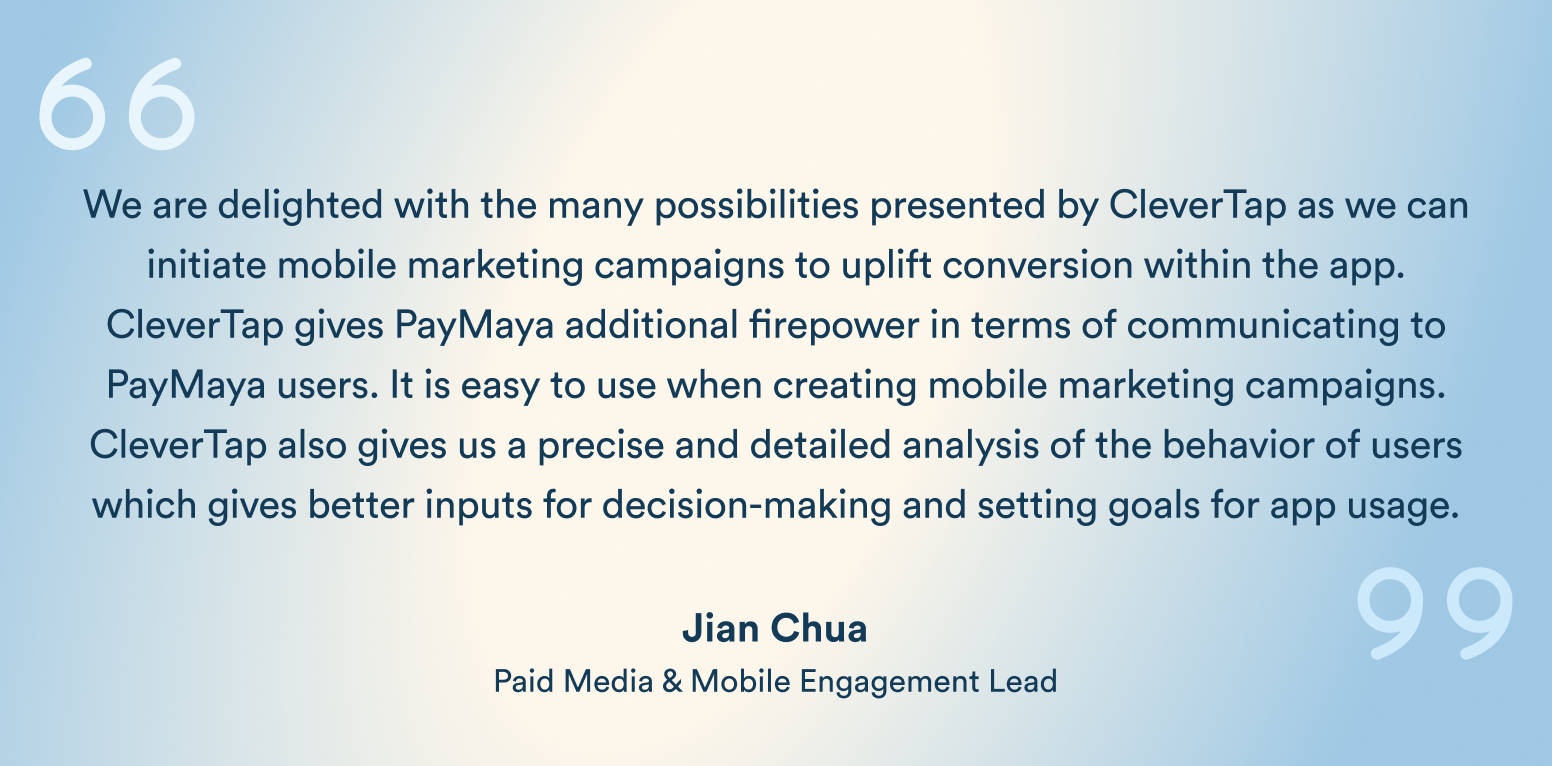 Testimonial quote about CleverTap for mobile marketing, attributed to Jian Chua, Paid Media & Mobile Engagement Lead.
